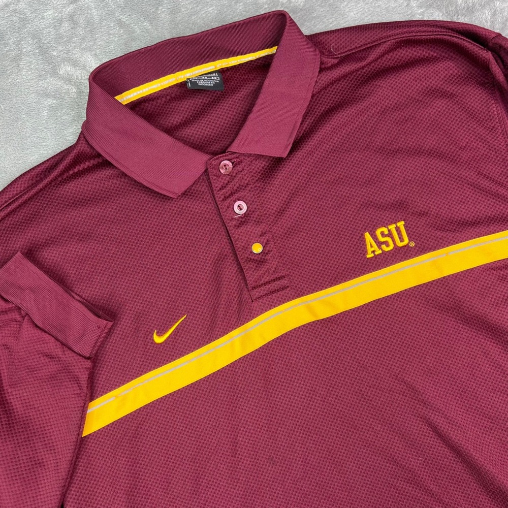 VTG Nike Arizona State Polo Shirt Mens XL Maroon Striped Long Sleeve Sphere Dry
